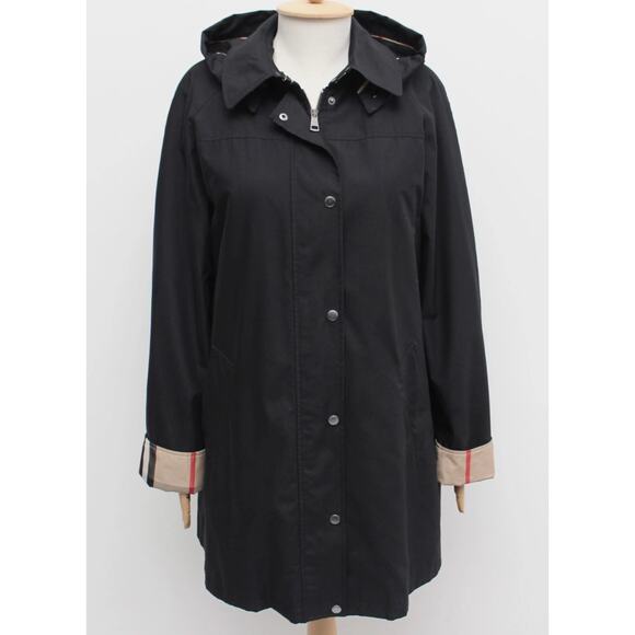 Women's BURBERRY BRIT Black Swing Trench Coat Double Lining Nova Check (XL) 14 - Picture 2 of 12